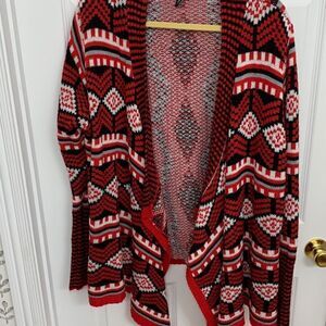 Derek Heart Women's Red Fair Isle Asymmetric Hem Boho Cardigan Sweater Size 3X